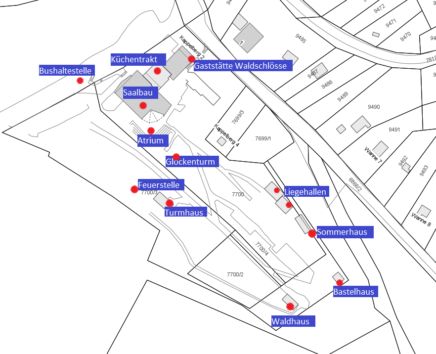 Übersichtsplan Waldschlössle - Karte auf Basis GIS der Stadt Fellbach